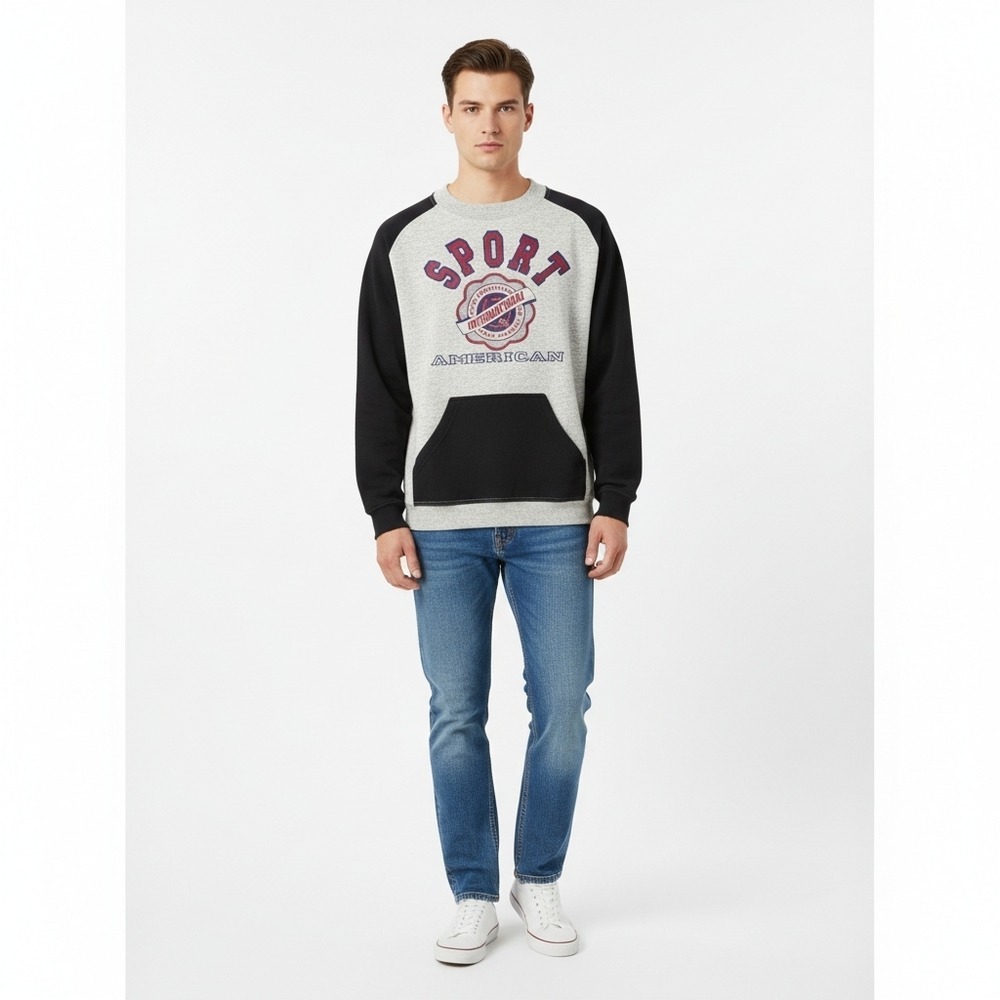 Le Tigre Sweatshirt Mens Large Gray Black Sport American Graphic Raglan Pullover